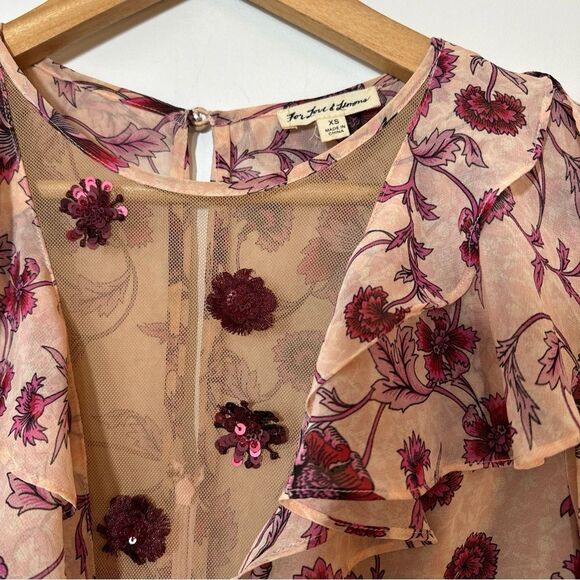 For Love & Lemons Agnes Floral Plunge Mini Dress in Soft Rose XS - Picture 4 of 13